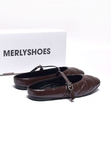 Giày Sục Nữ Bệt Merly 1584 Nâu Cocoa, Giày Búp Bê Quai Ngang Mũi Vuông Chần Chỉ Trám Merly 1584 Đen, Giày Bệt Nữ Bít Mũi Đế Cao Su Chống Trơn, Giày Dép Nữ Big Size