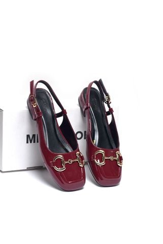 [New Color] Giày Búp Bê Đỏ Bóng Merly 1585-2P Mũi Vuông Gót 2cm Khoá GC, Sandal Bít Mũi Hở Gót, Giày Bệt Nữ, Giày Slingback, Giày Đế Vuông