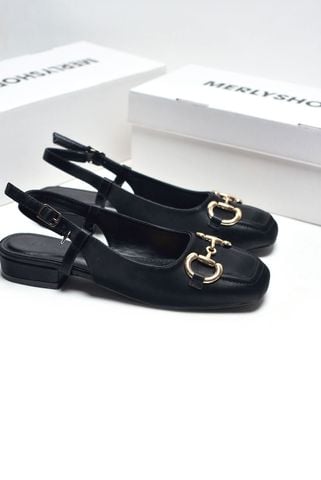 [Best Seller] Giày Bít Mũi Vuông Hở Gót Thấp 2cm Merly 1585-2P Đen Micro Khoá GC Bigsize 35-43, Giày Búp Bê Hở Gót, Giày Sục Nữ, Sandal Bít Mũi, Giày Bệt Nữ, Giày Slingback, Giày Đế Vuông