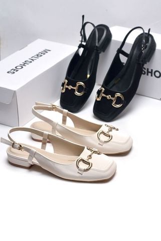 [Best Seller] Giày Bít Mũi Hở Gót Đế Vuông Thấp 2cm Merly 1585-2P Kem Micro Khoá GC Bigsize 35-43, Giày Búp Bê Hở Gót, Giày Sục Nữ, Sandal Bít Mũi, Giày Bệt Nữ, Giày Slingback, Giày Đế Vuông