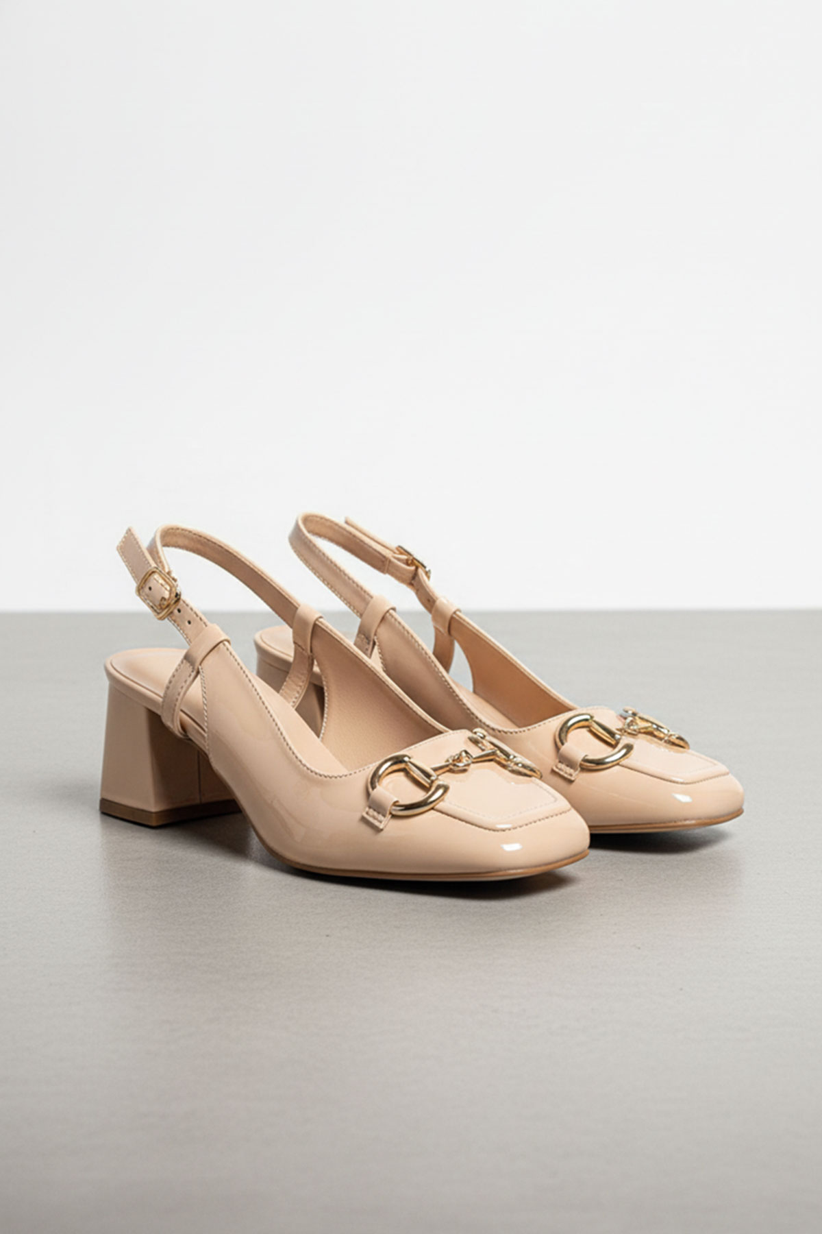 [NEW 5CM] Giày Cao Gót Nude Bóng Gót Vuông 5cm Merly 1585-5P Kem Mũi Vuông Khóa GC, Giày Cao Gót Đế Vuông, Giày Cao Gót Bigsize, Slingback, Giày Đi Tiệc, Giày Công Sở Nữ