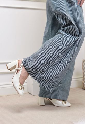 Giày Cao Gót Mũi Vuông Khóa Gucci Sang Chảnh Merly 1585 Trắng Bóng Bigsize