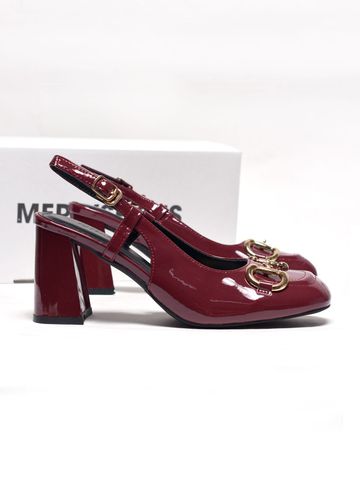Giày Cao Gót Đỏ Bóng Merly 1585-7P Mũi Vuông Khóa GC, Đế Vuông Cao 7cm Size 35-43, Giày Cao Gót Slingback, Giày Đi Tiệc, Giày Công Sở Nữ, Giày Cao Gót Mặc Áo Dài