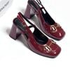Giày Cao Gót Đỏ Bóng Merly 1585-7P Mũi Vuông Khóa GC, Đế Vuông Cao 7cm Size 35-43, Giày Cao Gót Slingback, Giày Đi Tiệc, Giày Công Sở Nữ, Giày Cao Gót Mặc Áo Dài