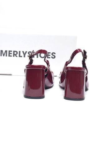 Giày Cao Gót Đỏ Bóng Merly 1585-7P Mũi Vuông Khóa GC, Đế Vuông Cao 7cm Size 35-43, Giày Cao Gót Slingback, Giày Đi Tiệc, Giày Công Sở Nữ, Giày Cao Gót Mặc Áo Dài