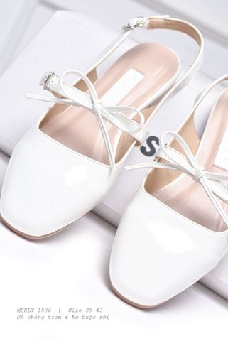 Giày Búp Bê Tiểu Thư Buộc Nơ, Giày Cưới Bệt, Giày Nữ Merly 1586 Trắng, Giày Nữ Big Size 35-43, Giày Búp Bê Quai Ngang, Giày Bệt Nữ, Giày Búp Bê Trắng