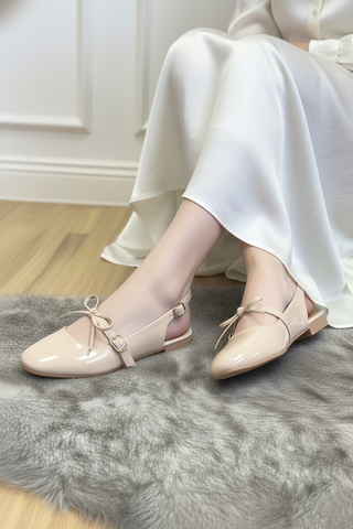 [New Color] Giày Búp Bê Tiểu Thư Buộc Nơ Merly 1586 Kem Bóng, Giày Nữ Big Size 35-43, Giày Búp Bê Quai Ngang, Giày Bệt Nữ, Giày Búp Bê Màu Nude