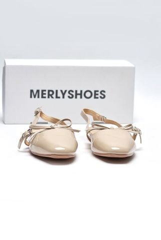 [New Color] Giày Búp Bê Tiểu Thư Buộc Nơ Merly 1586 Kem Bóng, Giày Nữ Big Size 35-43, Giày Búp Bê Quai Ngang, Giày Bệt Nữ, Giày Búp Bê Màu Nude