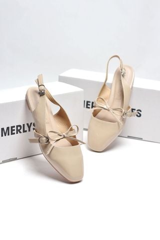 [New Color] Giày Búp Bê Tiểu Thư Buộc Nơ Merly 1586 Kem Bóng, Giày Nữ Big Size 35-43, Giày Búp Bê Quai Ngang, Giày Bệt Nữ, Giày Búp Bê Màu Nude