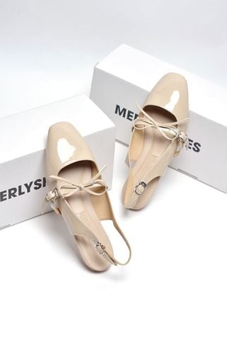 [New Color] Giày Búp Bê Tiểu Thư Buộc Nơ Merly 1586 Kem Bóng, Giày Nữ Big Size 35-43, Giày Búp Bê Quai Ngang, Giày Bệt Nữ, Giày Búp Bê Màu Nude