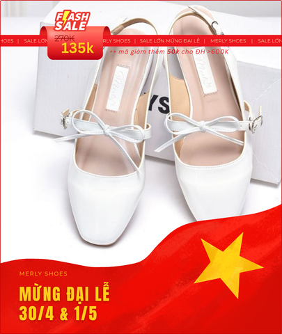 Giày Búp Bê Tiểu Thư Buộc Nơ, Giày Cưới Bệt, Giày Nữ Merly 1586 Trắng, Giày Nữ Big Size 35-43, Giày Búp Bê Quai Ngang, Giày Bệt Nữ, Giày Búp Bê Trắng
