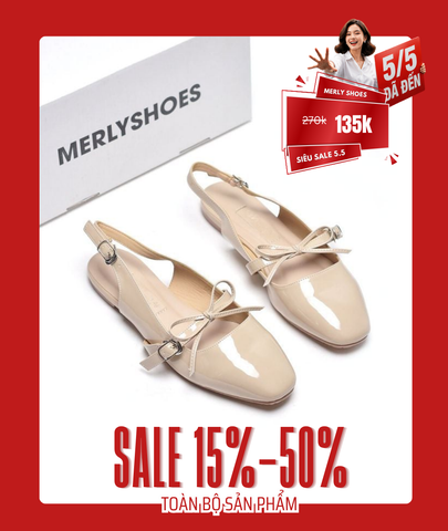 [New Color] Giày Búp Bê Tiểu Thư Buộc Nơ Merly 1586 Kem Bóng, Giày Nữ Big Size 35-43, Giày Búp Bê Quai Ngang, Giày Bệt Nữ, Giày Búp Bê Màu Nude