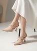[Restock] Giày Sục Cao Gót Nude Mũi Nhọn Quai Thắt Nơ Tiểu Thư Có Thể Tháo Rời - Merly 1587 Kem, Giày Cao Gót Bigsize, Giày Đi Tiệc, Giày Công Sở Nữ, Dép Cao Gót