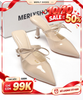 [Restock] Giày Sục Cao Gót Nude Mũi Nhọn Quai Thắt Nơ Tiểu Thư Có Thể Tháo Rời - Merly 1587 Kem, Giày Cao Gót Bigsize, Giày Đi Tiệc, Giày Công Sở Nữ, Dép Cao Gót