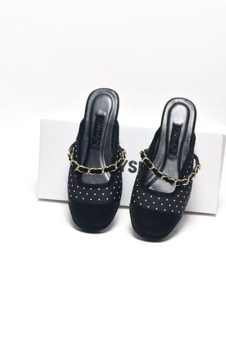 Dép Sục Nữ Quai Ngang Xích Merly 1589 Đen Chấm Bi Mềm Êm Mũi Tròn Bít Mũi, Giày Nữ Big Size 35-43, Giày Sục Bệt, Giày Sục Nữ