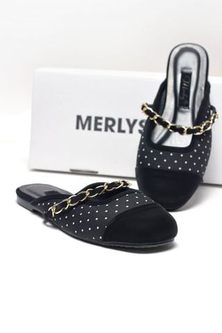 Dép Sục Nữ Quai Ngang Xích Merly 1589 Đen Chấm Bi Mềm Êm Mũi Tròn Bít Mũi, Giày Nữ Big Size 35-43, Giày Sục Bệt, Giày Sục Nữ