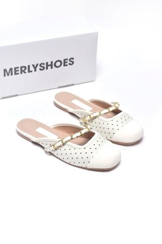 Dép Sục Nữ Quai Ngang Xích Merly 1589 Trắng Kem Chấm Bi Mềm Êm Mũi Tròn Bít Mũi, Giày Nữ Big Size 35-43, Giày Sục Bệt, Giày Sục Nữ