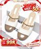 [Best Seller] Giày Sục Nữ Quai Ngang Xích Mũi Tròn Merly 1589 Kem x Nâu Cà Phê, Dép Sục Bigsize 35-43, Dép Lê Nữ, Dép Bít Mũi