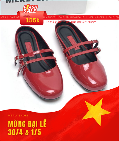 Giày Búp Bê Hai Quai Ngang Hạ Gót Êm Chân Merly 1593 Màu Đỏ Da Bóng, Giày Sục Nữ Mũi Vuông, Giày Đi Chơi, Dép Sục Nữ, Giày Tiểu Thư Lolita, Giày Bệt Nữ, Giày Sục Big Size, Giày Nữ Tết 2025