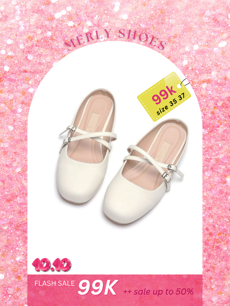 Giày Búp Bê Nữ Trắng Hạ Gót Êm Chân, Giày Sục Nữ Bệt Mũi Vuông Quai Ngang Da Cao Cấp Merly 1593 Trắng Ngà, Giày Đi Chơi, Dép Sục Nữ, Giày Tiểu Thư Lolita, Giày Bệt Nữ Big Size