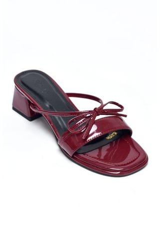 Guốc Nữ Quai Ngang Bản To Dây Nơ Nhỏ Đế Vuông Thấp 3cm Merly 1596 Đỏ Bóng, Dép Tiểu Thư, Giày Cao Gót Đỏ, Dép Cao Gót, Guốc Nữ Big Size, Giày Nữ Tết 2025