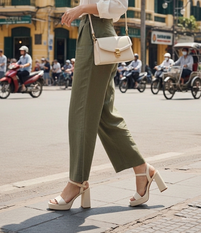 [10cm] Giày Sandals Đúp Mũi Quai Ngang Đế Vuông Cao 10cm Merly 1597-10P Trắng Kem Ivory Size 35-42, Sandal Cao Gót, Xăng Đan Cao Gót, Sandal Bigsize, Giày Cao Gót Big Size, Giày Tăng Chiều Cao Cho Nữ