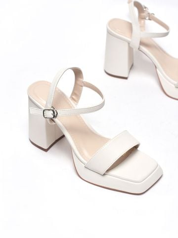 [10cm] Giày Sandals Đúp Mũi Quai Ngang Đế Vuông Cao 10cm Merly 1597-10P Trắng Kem Ivory Size 35-42, Sandal Cao Gót, Xăng Đan Cao Gót, Sandal Bigsize, Giày Cao Gót Big Size, Giày Tăng Chiều Cao Cho Nữ