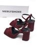 [10cm] Giày Sandal Quai Ngang Đế Vuông Có Đúp Mũi Hở Ngón Êm Chân Merly 1597-10P Đỏ Burgundy 35-42, Xăng Đan Cao Gót, Sandal Bigsize, Giày Cao Gót Big Size, Giày Tăng Chiều Cao Cho Nữ