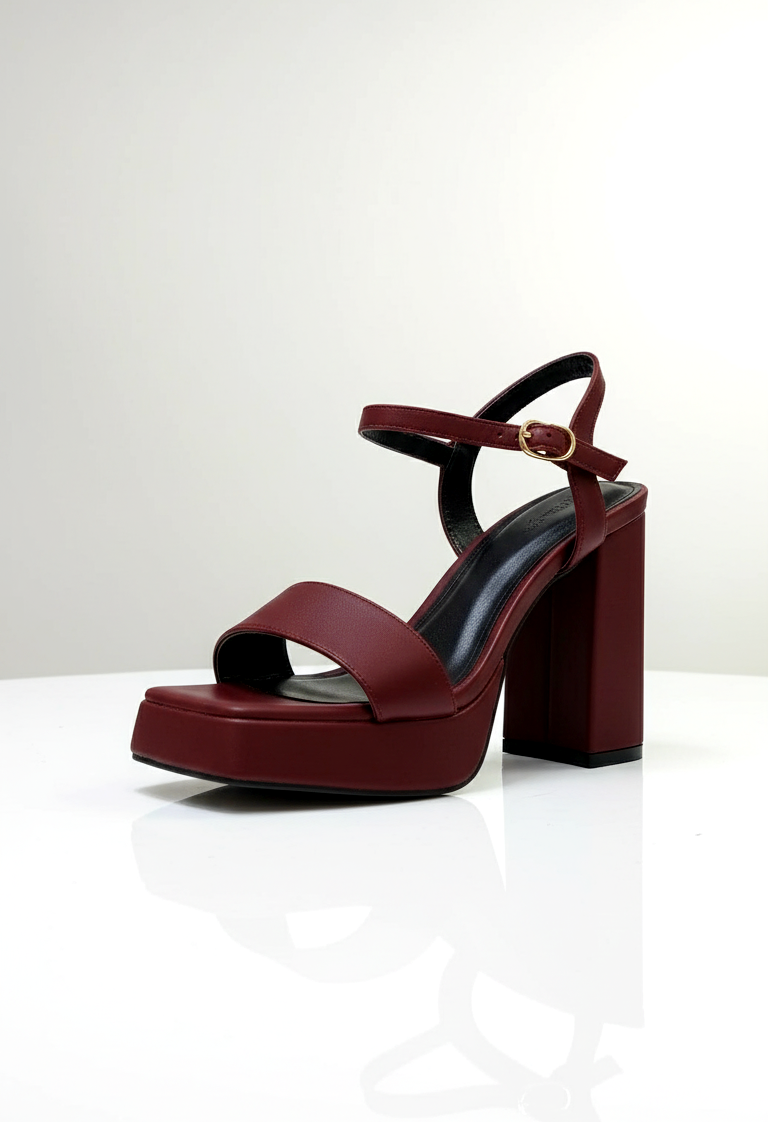 [10cm] Giày Sandal Quai Ngang Đế Vuông Có Đúp Mũi Hở Ngón Êm Chân Merly 1597-10P Đỏ Burgundy 35-42, Xăng Đan Cao Gót, Sandal Bigsize, Giày Cao Gót Big Size, Giày Tăng Chiều Cao Cho Nữ