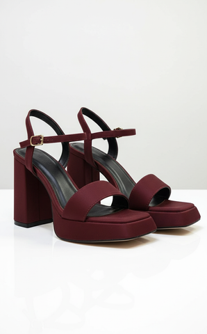 [10cm] Giày Sandal Quai Ngang Đế Vuông Có Đúp Mũi Hở Ngón Êm Chân Merly 1597-10P Đỏ Burgundy 35-42, Xăng Đan Cao Gót, Sandal Bigsize, Giày Cao Gót Big Size, Giày Tăng Chiều Cao Cho Nữ