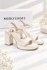 Giày Sandal Cao Gót 10cm Quai Ngang Đế Vuông Merly 1597-10P Trắng Vân Mây Da Mềm, Giày Nữ Big Size 35-42, Giày Đi Tiệc, Giày Cưới Cô Dâu, Giày Cao Gót 10cm, Giày Cao Gót Big Size