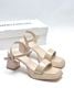 Sandal Cao Gót Đúp Mũi Vuông Thấp 7cm Bigsize 35-42 Merly 1597-7P Kem Bóng, Giày Mặc Áo Dài, Giày Sandal Đế Đúp