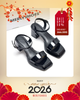 [NEW 35-42] Sandal Cao Gót Đế Đúp 7cm Mũi Vuông Merly 1597 Đen Bóng, Xăng Đan Đế Cao, Giày Cao Gót Big Size 35-42