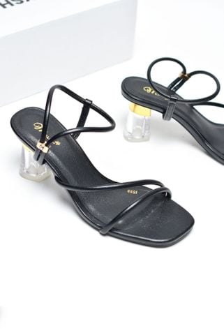 Sandal Cao Gót Đen Quai Mảnh Gót Trong, Giày Cao Gót 7cm, Giày Gót Trong Suốt, Giày Xăng Đan Dây, Giày Sandal Bigsize, Giày Dự Tiệc Sang Trọng Merly 1598