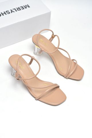 Sandal Cao Gót Màu Nude Quai Mảnh Gót Trong, Giày Cao Gót 7cm, Giày Gót Trong Suốt, Giày Xăng Đan Dây, Giày Sandal Bigsize, Giày Dự Tiệc Sang Trọng Merly 1598 Kem