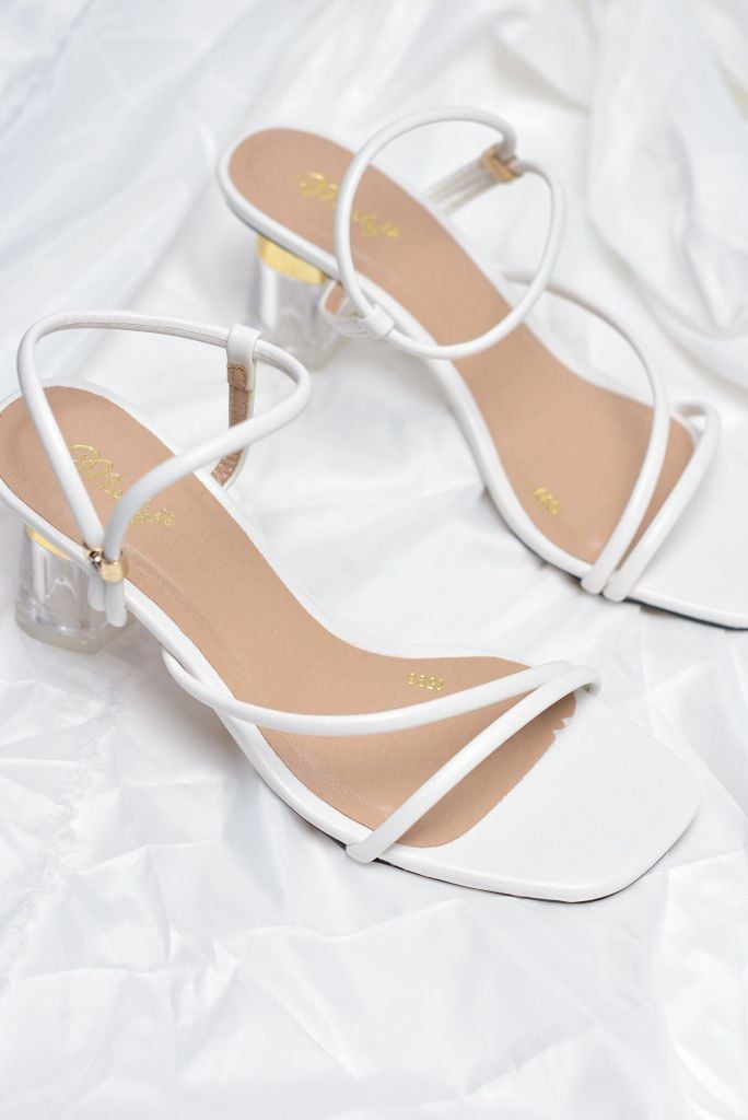 Sandal Cao Gót Trắng Quai Mảnh Gót Trong, Giày Cao Gót 7cm, Giày Gót Trong Suốt, Giày Xăng Đan Dây, Giày Sandal Bigsize, Giày Dự Tiệc Sang Trọng Merly 1598