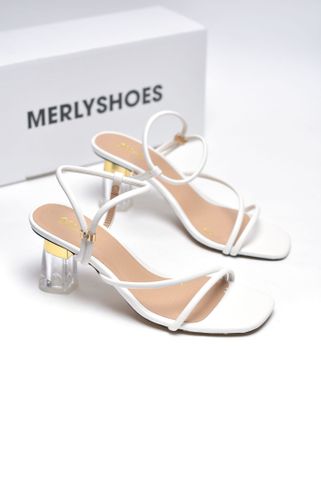 Sandal Cao Gót Trắng Quai Mảnh Gót Trong, Giày Cao Gót 7cm, Giày Gót Trong Suốt, Giày Xăng Đan Dây, Giày Sandal Bigsize, Giày Dự Tiệc Sang Trọng Merly 1598