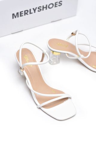 Sandal Cao Gót Trắng Quai Mảnh Gót Trong, Giày Cao Gót 7cm, Giày Gót Trong Suốt, Giày Xăng Đan Dây, Giày Sandal Bigsize, Giày Dự Tiệc Sang Trọng Merly 1598