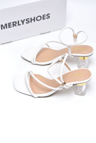 Sandal Cao Gót Trắng Quai Mảnh Gót Trong, Giày Cao Gót 7cm, Giày Gót Trong Suốt, Giày Xăng Đan Dây, Giày Sandal Bigsize, Giày Dự Tiệc Sang Trọng Merly 1598