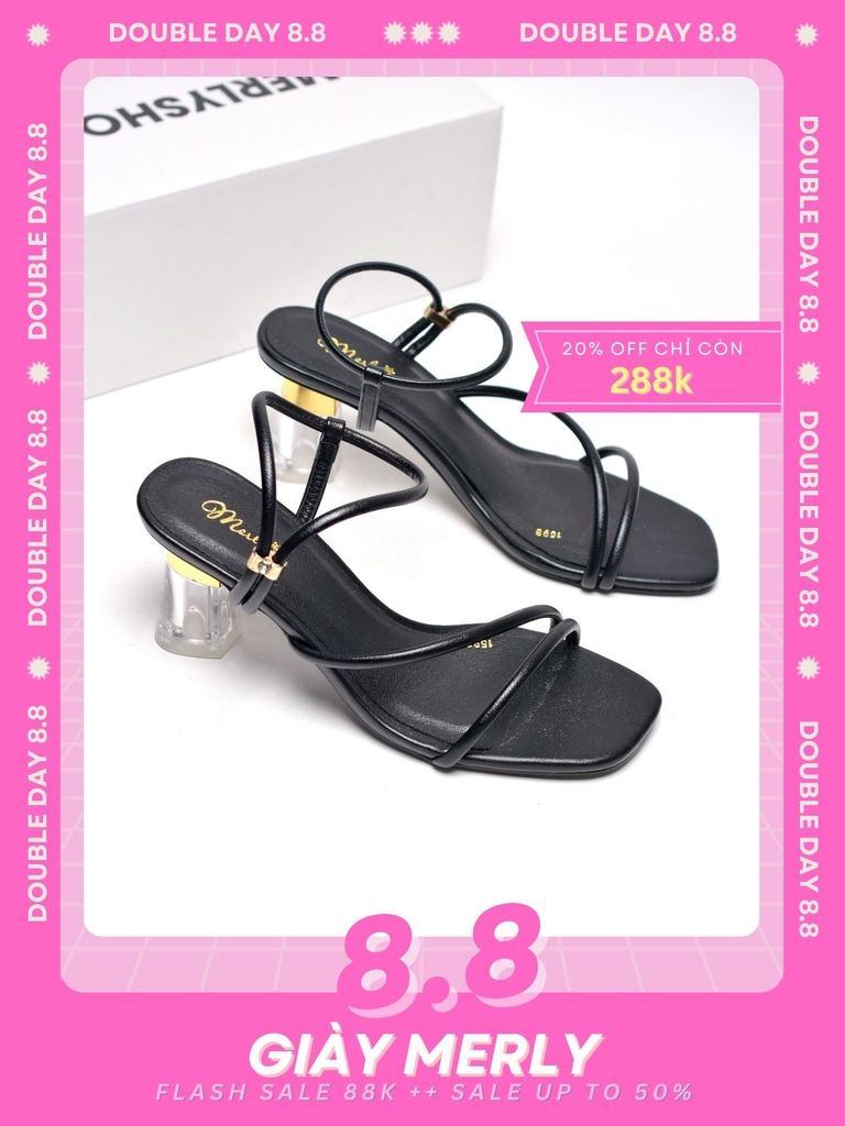 Sandal Cao Gót Đen Quai Mảnh Gót Trong, Giày Cao Gót 7cm, Giày Gót Trong Suốt, Giày Xăng Đan Dây, Giày Sandal Bigsize, Giày Dự Tiệc Sang Trọng Merly 1598