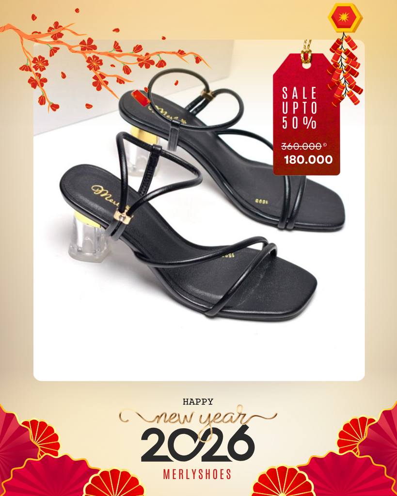 Sandal Cao Gót Đen Quai Mảnh Gót Trong, Giày Cao Gót 7cm, Giày Gót Trong Suốt, Giày Xăng Đan Dây, Giày Sandal Bigsize, Giày Dự Tiệc Sang Trọng Merly 1598