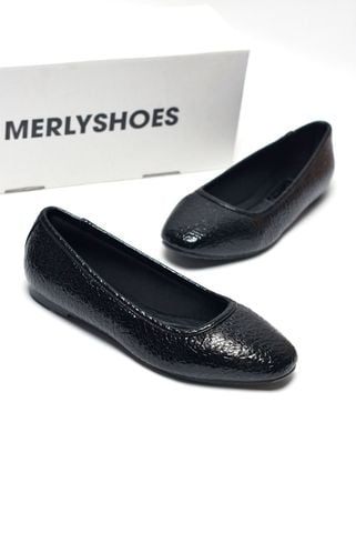 Giày Công Sở Nữ Bệt Mũi Vuông Trơn Đơn Giản Êm Chân Merly 1599 Đen Crystal, Giày Bệt Cao Cấp Nữ, Giày Búp Bê Nữ Da Cao Cấp