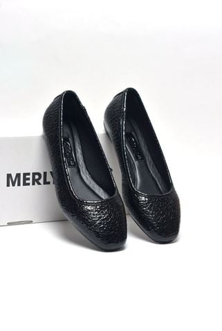 [New] Giày Công Sở Nữ Bệt Mũi Vuông Trơn Đơn Giản Êm Chân Merly 1599 Đen Crystal, Giày Búp Bê Nữ Mũi Vuông, Giày Bệt Nữ, Giày Nữ Big Size