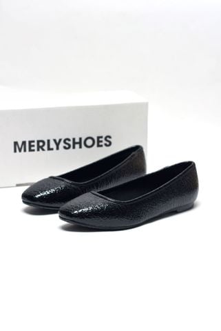 [New] Giày Công Sở Nữ Bệt Mũi Vuông Trơn Đơn Giản Êm Chân Merly 1599 Đen Crystal, Giày Búp Bê Nữ Mũi Vuông, Giày Bệt Nữ, Giày Nữ Big Size