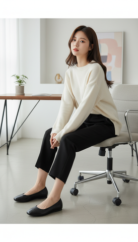 Giày Công Sở Nữ Bệt Mũi Vuông Trơn Đơn Giản Êm Chân Merly 1599 Đen Crystal, Giày Bệt Cao Cấp Nữ, Giày Búp Bê Nữ Da Cao Cấp