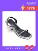 Sandal Cao Gót Đi Tiệc Quai Ngang Đính Đá Đế Đúp 7cm Mũi Vuông, Giày Đi Tiệc, Giày Cao Gót Màu Bạc, Giày Xăng Đan Big Size Merly 1600 Bạc