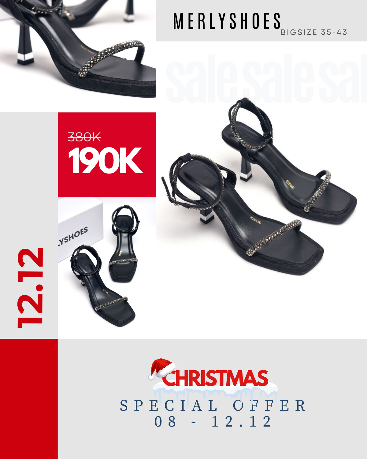 Sandal Cao Gót Một Quai Mảnh Đính Đá 7cm Đế Đúp Mũi Vuông, Giày Đi Tiệc, Giày Cao Gót 7cm, Giày Xăng Đan Big Size Merly 1600 Đen