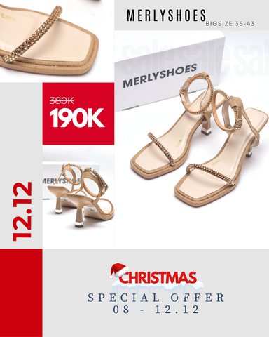 Giày Đi Tiệc Sandal Cao Gót Quai Ngang Đính Đá Đế Đúp 7cm Mũi Vuông, Giày Xăng Đan Cao Gót Big Size Merly 1600 Nâu Vintage