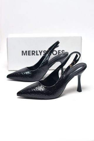 Giày Cao Gót Đi Tiệc Đen Vân Pha Lê Bóng Blingbling Mũi Nhọn Sang Trọng Cao 9cm Bigsize 35-43 Thương Hiệu Merly