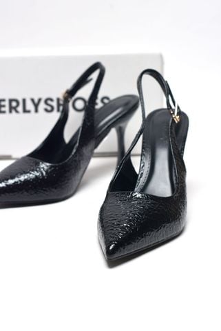 [New Color] Giày Cao Gót Đi Tiệc Đen Vân Pha Lê Bóng Blingbling Mũi Nhọn Sang Trọng Cao 9cm Bigsize 35-43 Thương Hiệu Merly 1604 Đen Crystal, Giày Cao Gót Slingback, Giày Đi Dự Đám Cưới